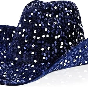 Cowgirl Hat 2 Dark Blue Disco Cowboy Hat for Women – Sequin Western Cowgirl Party Hat