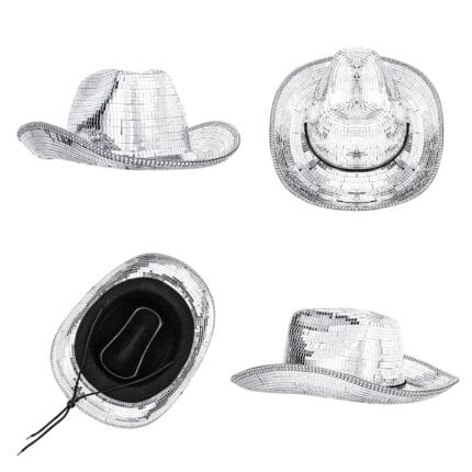 Disco Ball Western Cowboy Hat - Women Men Silver Mirrored Sparkly Cowgirl Hat for Cosplay Party Size:Large Heavy