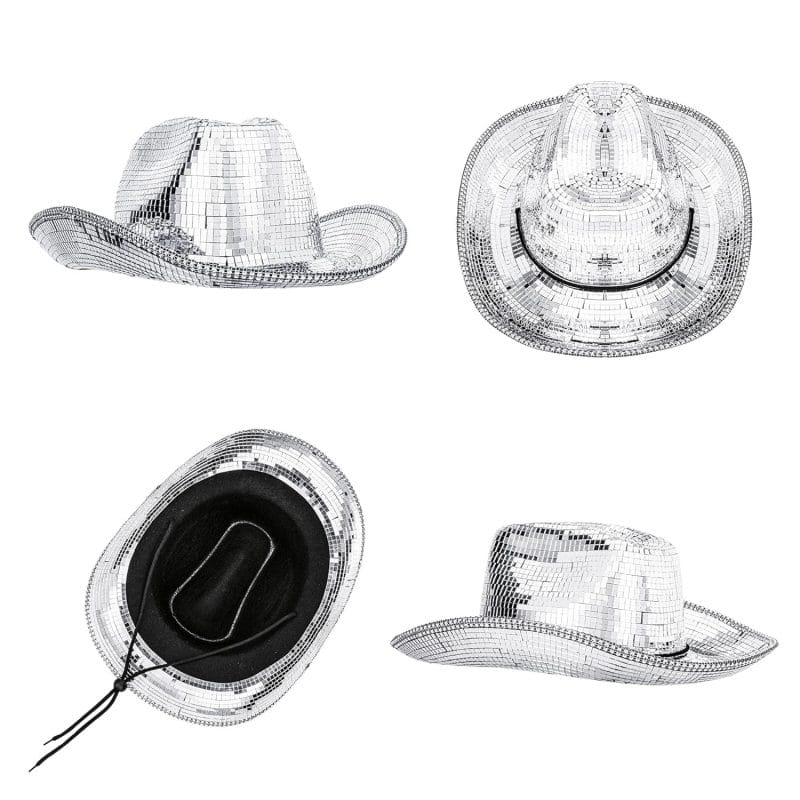 Disco Ball Western Cowboy Hat - Women Men Silver Mirrored Sparkly Cowgirl Hat for Cosplay Party Size:Large Heavy