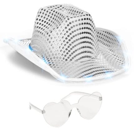 Funcredible Light Up Cowboy Hat and Glasses - Sparkly Disco Cowgirl Hat - Sequin Cowboy Hat for Women - Cowgirl Costumes
