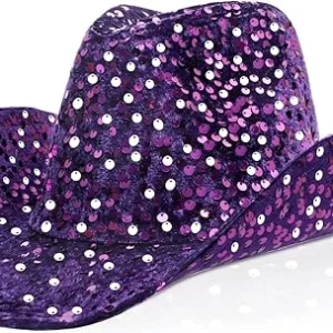 Cowgirl Hat 4 Purple Disco Cowboy Hat for Women – Sequin Western Cowgirl Party Hat