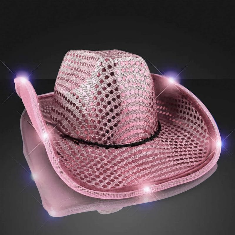 Shiny Sequin Light Up Cowboy Hat Flashing Western Cowgirl Hat Vintage Dance Ball Disco Jazz Hats Party Costume for Men Women
