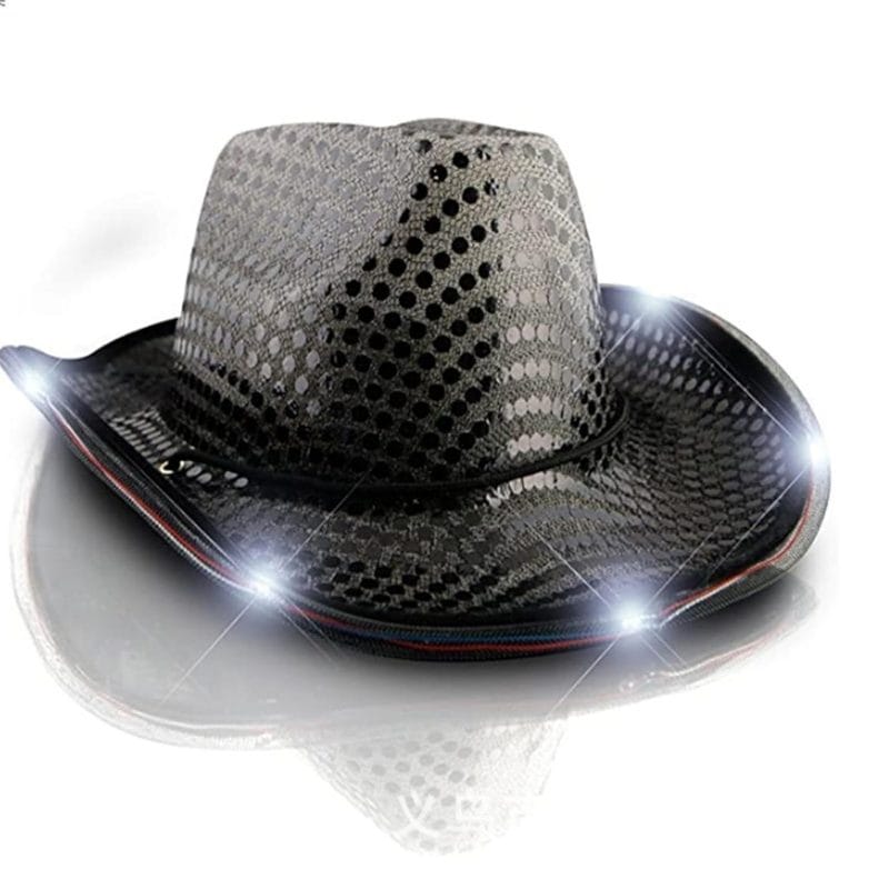Shiny Sequin Light Up Cowboy Hat Flashing Western Cowgirl Hat Vintage Dance Ball Disco Jazz Hats Party Costume for Men Women