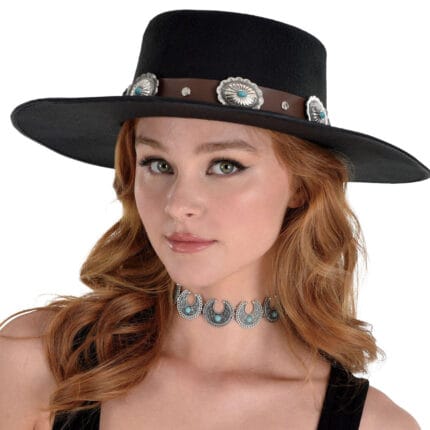 Black Modern Western Cowgirl Hat with Medallion Hatband