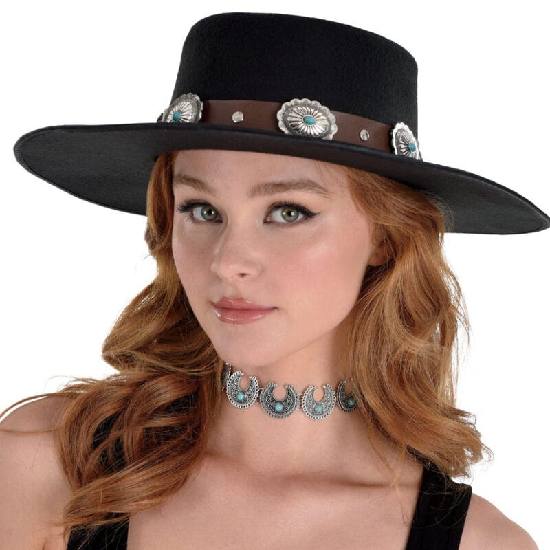 Black Modern Western Cowgirl Hat with Medallion Hatband